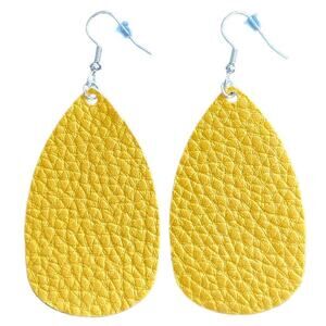 Yellow Textured Leather Teardrop Earrings